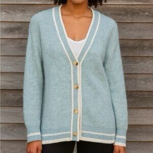 A New Day light blue and white button cardigan